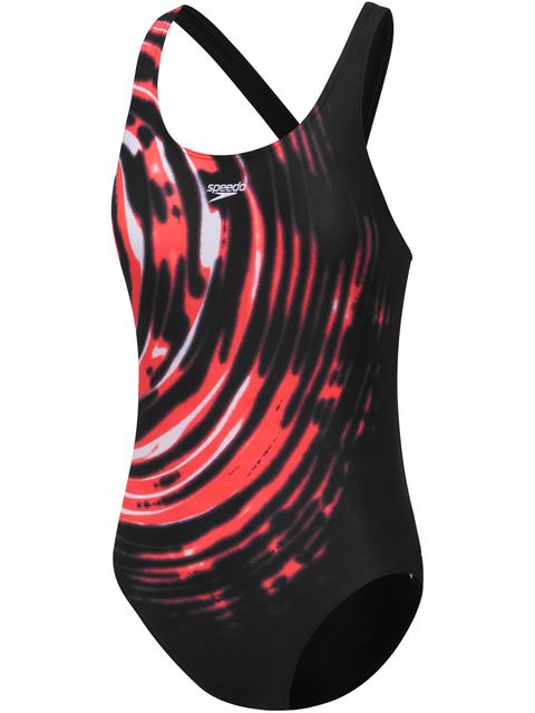 Speedo Leaderback One Piece - Black/Neon Cherry