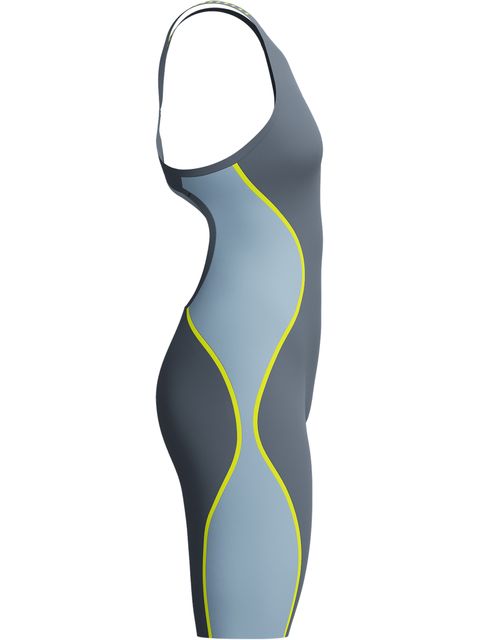 Speedo Fastskin LZR Pure Intent 2.0 Openback Kneeskin - Grey Lead/Arcadia Blue/Hyper Yellow