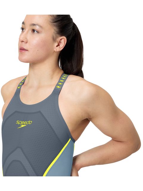 Speedo Fastskin LZR Pure Intent 2.0 Openback Kneeskin - Grey Lead/Arcadia Blue/Hyper Yellow