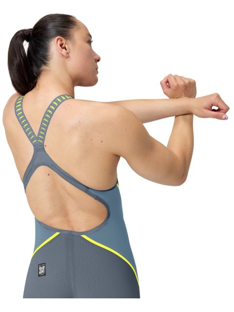 Speedo Fastskin LZR Pure Intent 2.0 Openback Kneeskin - Grey Lead/Arcadia Blue/Hyper Yellow