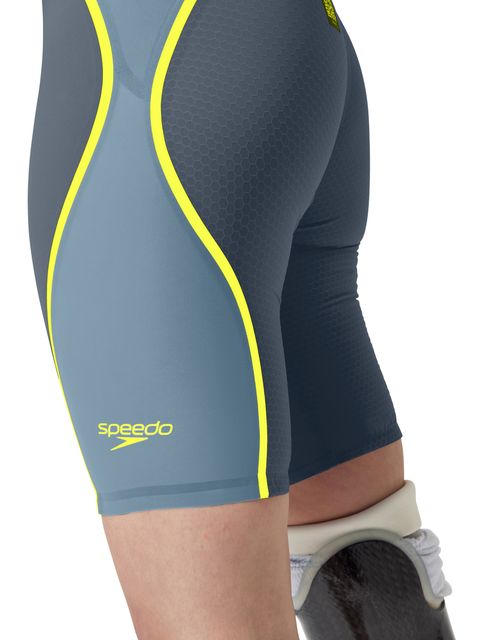 Speedo Fastskin LZR Pure Intent 2.0 Openback Kneeskin - Grey Lead/Arcadia Blue/Hyper Yellow