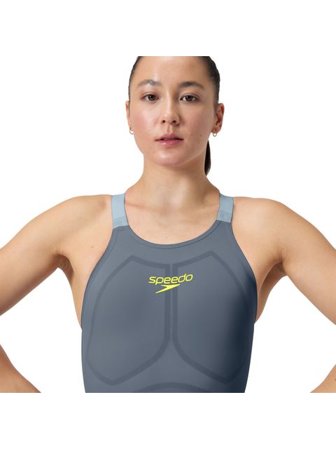 Speedo Fastskin LZR Pure Valor 2.0 Openback Kneeskin - Grey Lead/Arcadia Blue