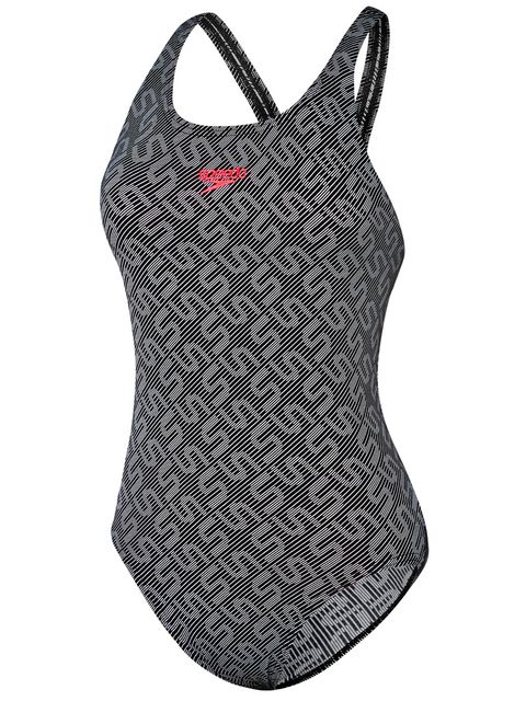 Speedo Black Monogram Womens One Piece Swimsuit