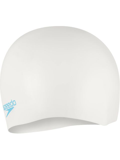 Speedo Junior Plain Moulded Swim Cap - White/Aqua Splash