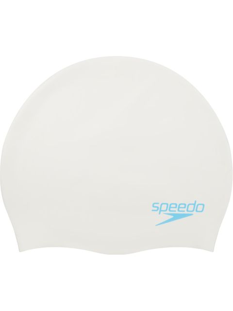 Speedo Junior Plain Moulded Swim Cap - White/Aqua Splash