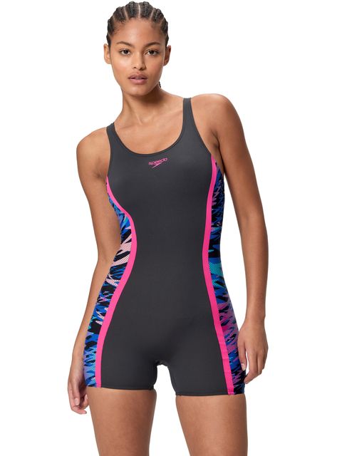 Speedo Print Splice Legsuit - Anthracite/Pink