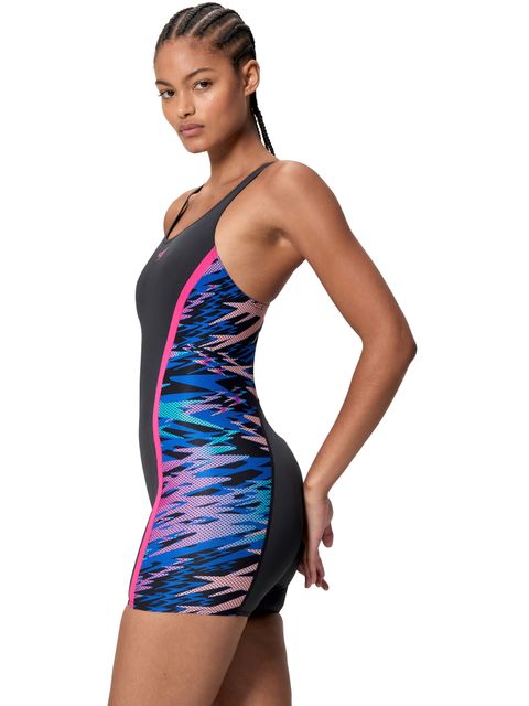 Speedo Print Splice Legsuit - Anthracite/Pink