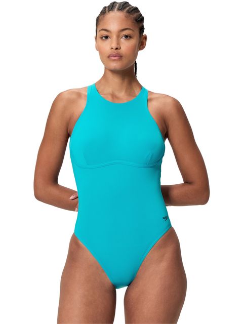 Speedo Solid Racerback Zip One Piece - Mayan Blue