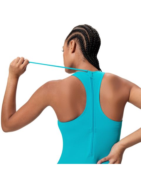 Speedo Solid Racerback Zip One Piece - Mayan Blue