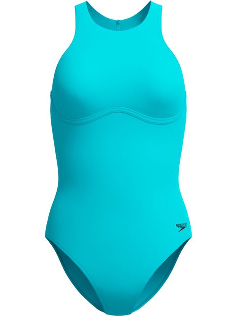 Speedo Solid Racerback Zip One Piece - Mayan Blue