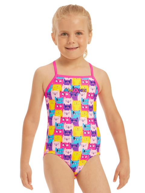 AMANZI Toddler Girls Cool Catz One Piece