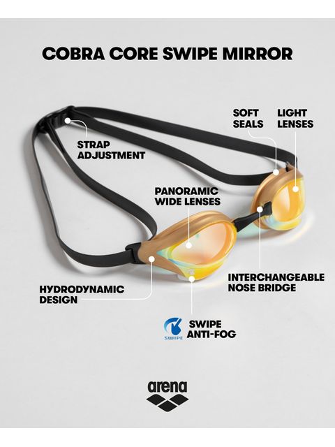 Arena Cobra Core Swipe Mirror Goggles - Yellow & Gold