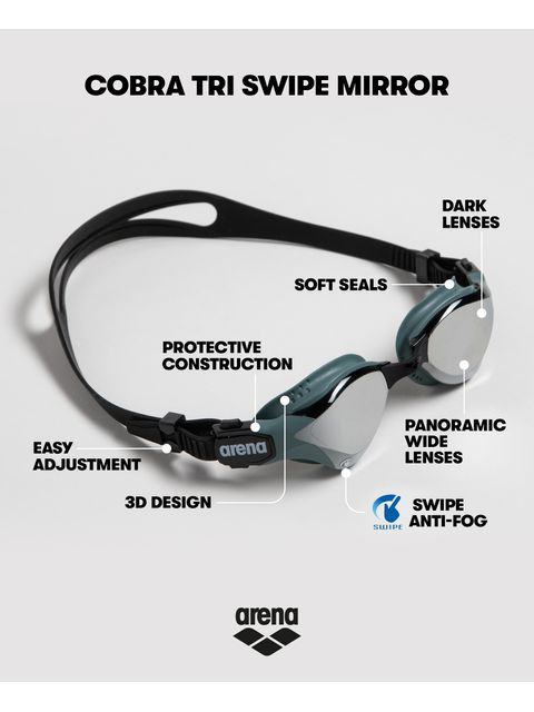 Arena Cobra Tri Swipe Goggles - Silver Mirror/Black