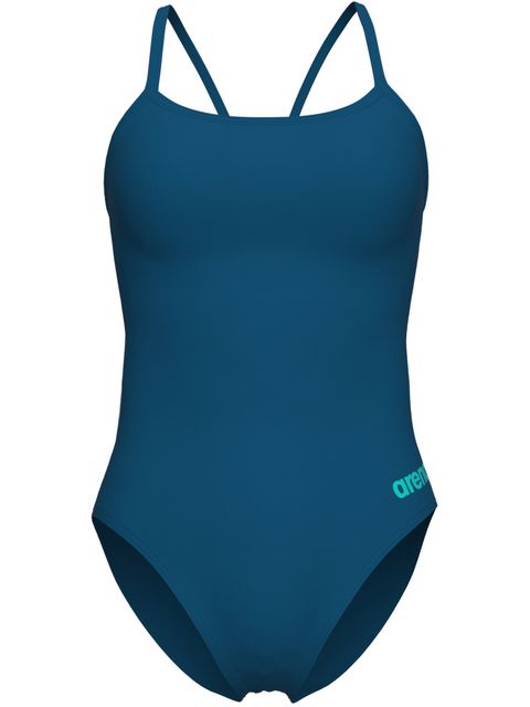 Arena Solid Lace Back One Piece - Blue