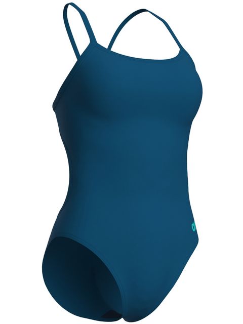 Arena Solid Lace Back One Piece - Blue