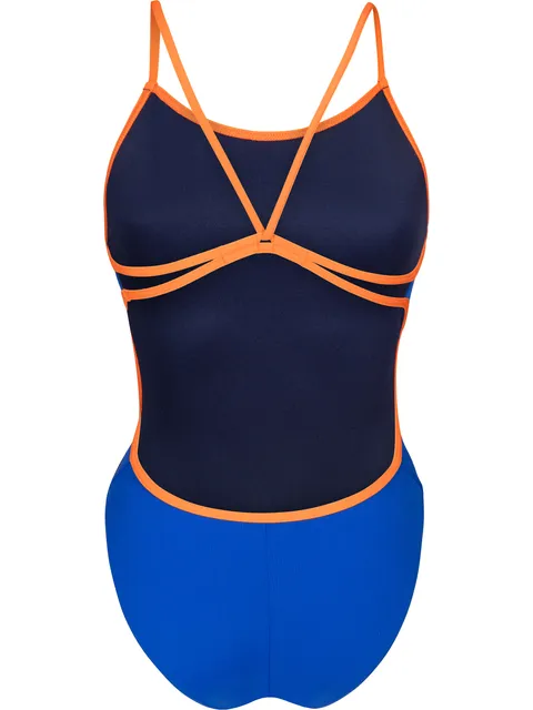 Arena Solid Lace Back One Piece - Blue/Orange