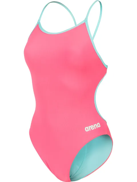 Arena Solid Lace Back One Piece - Pink/Water