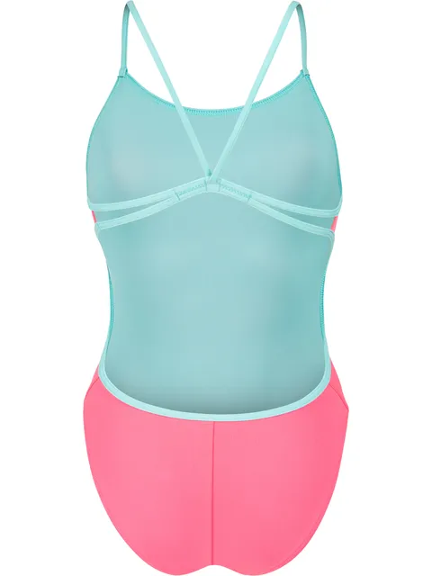 Arena Solid Lace Back One Piece - Pink/Water