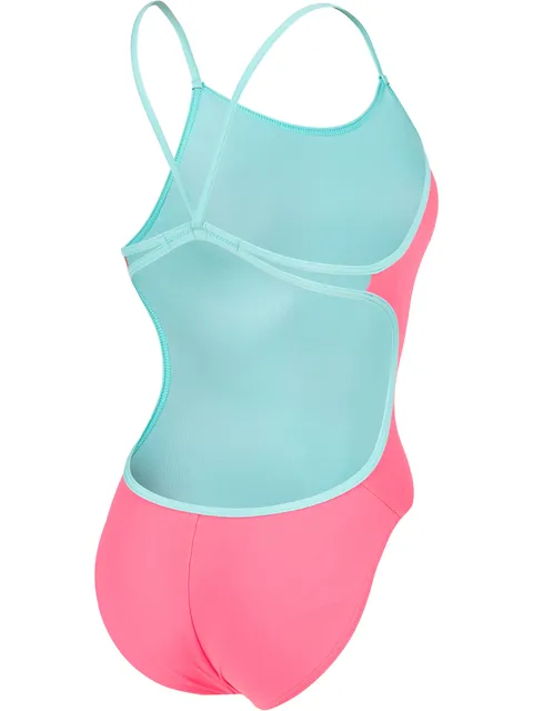 Arena Solid Lace Back One Piece - Pink/Water
