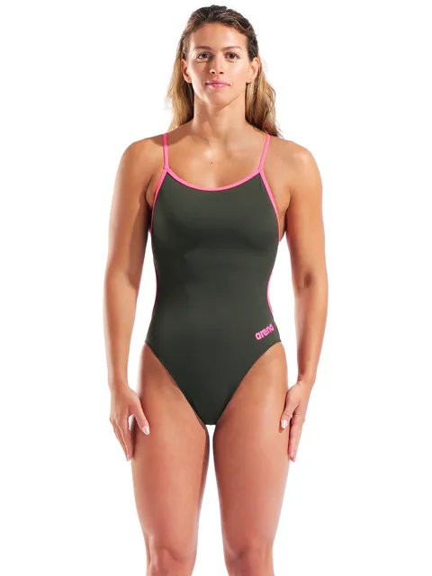 Arena Solid Lace Back One Piece - Sage/Pink