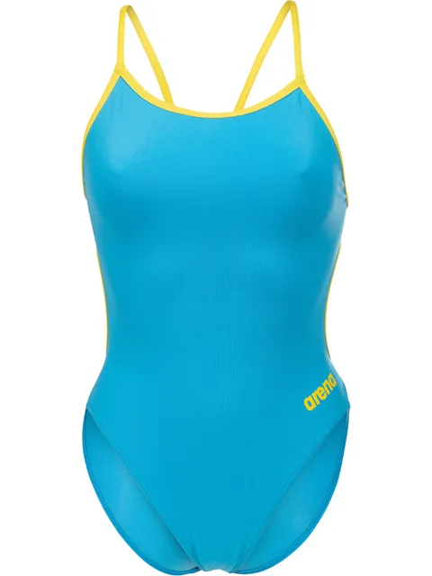 Arena Solid Lace Back One Piece - Turquoise/Yellow