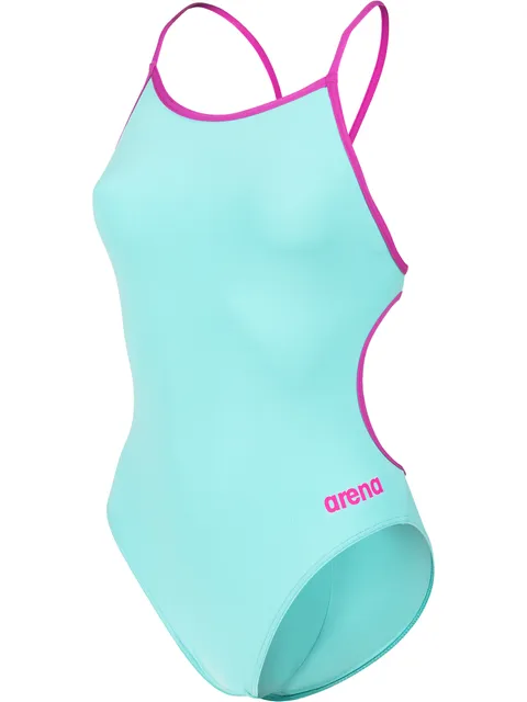 Arena Solid Lace Back One Piece - Water/Fuschia
