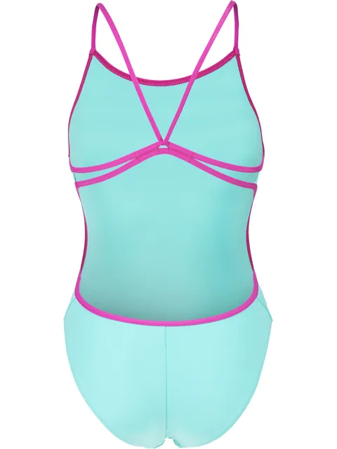 Arena Solid Lace Back One Piece - Water/Fuschia