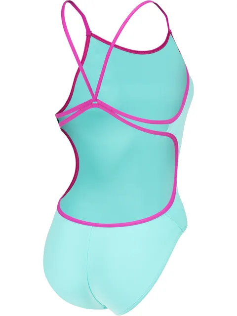 Arena Solid Lace Back One Piece - Water/Fuschia