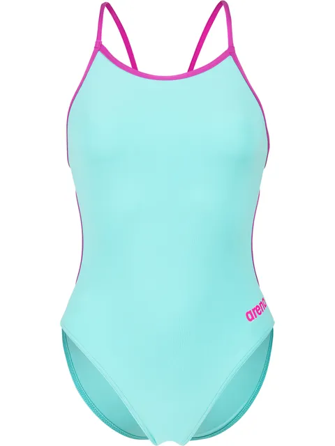 Arena Solid Lace Back One Piece - Water/Fuschia