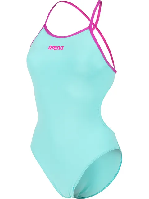 Arena Solid Tie Back One Piece - Water/Fuschia