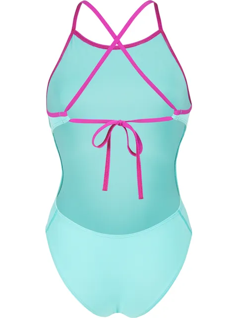 Arena Solid Tie Back One Piece - Water/Fuschia