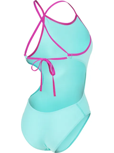 Arena Solid Tie Back One Piece - Water/Fuschia