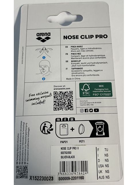 Arena Nose Clip Pro - Silver/Black