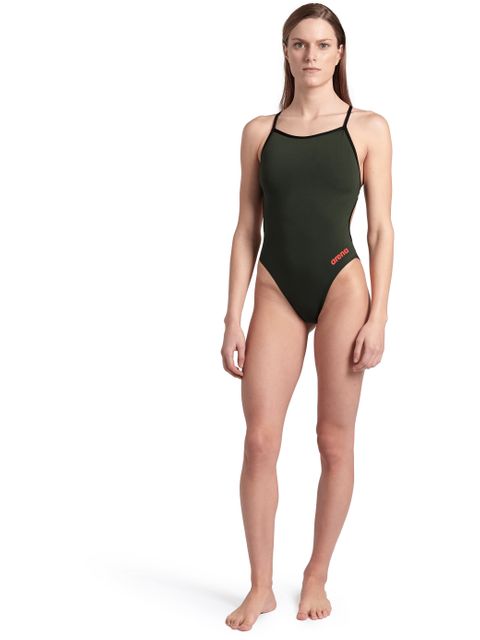 Arena Solid Lace Back One Piece - Sage/Black