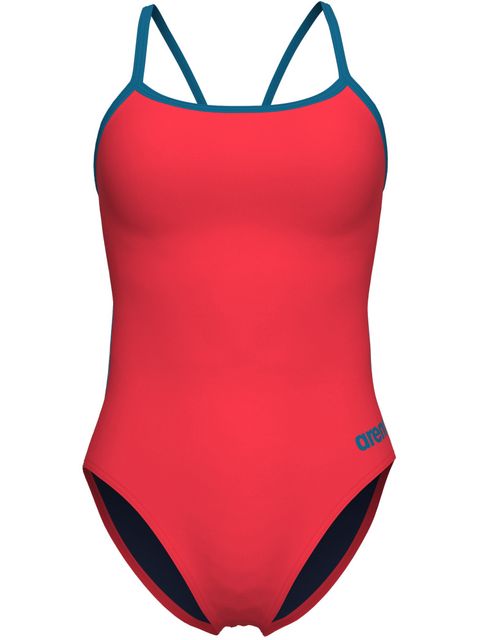 Arena Solid Lace Back One Piece -  Coral/Blue