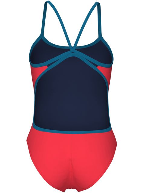 Arena Solid Lace Back One Piece -  Coral/Blue