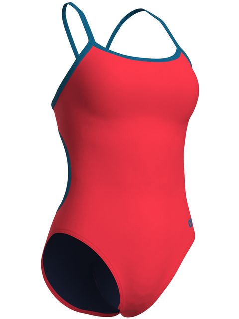 Arena Solid Lace Back One Piece -  Coral/Blue