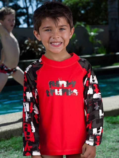 Funky Trunks Branded Red Toddler Boys Sleeved Rash Shirt