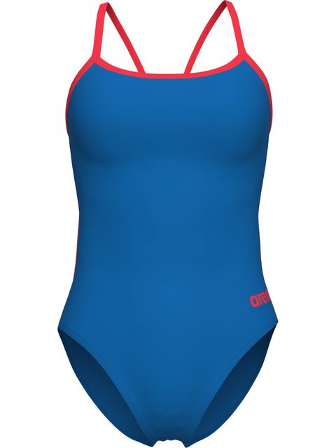 Arena Solid Lace Back One Piece - Blue/Coral