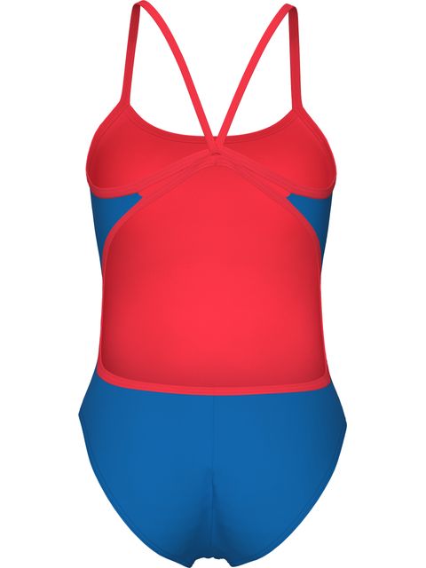 Arena Solid Lace Back One Piece - Blue/Coral