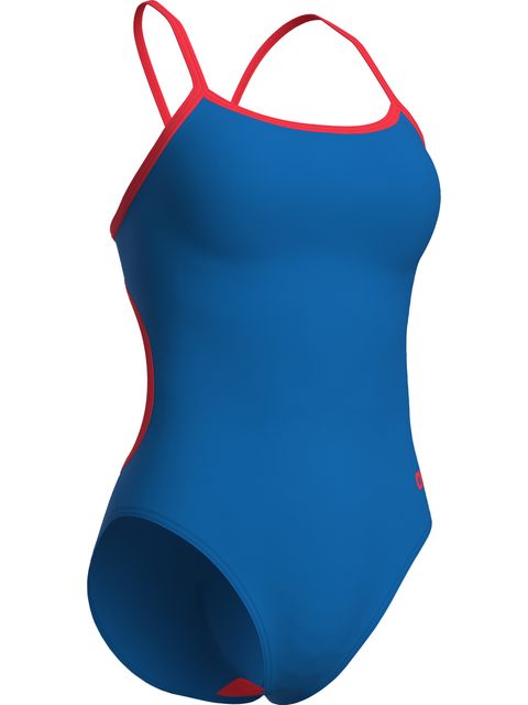 Arena Solid Lace Back One Piece - Blue/Coral