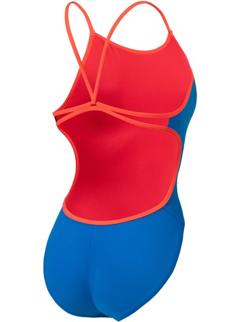 Arena Solid Lace Back One Piece - Blue/Coral