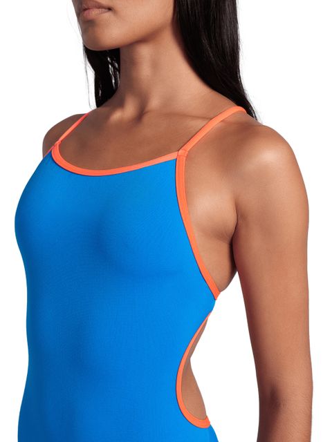 Arena Solid Lace Back One Piece - Blue/Coral