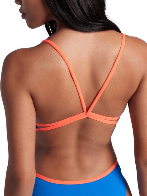 Arena Solid Lace Back One Piece - Blue/Coral