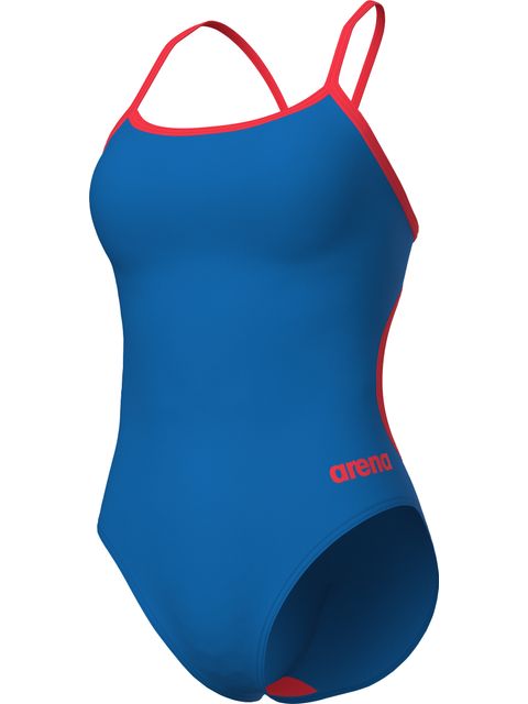 Arena Solid Lace Back One Piece - Blue/Coral