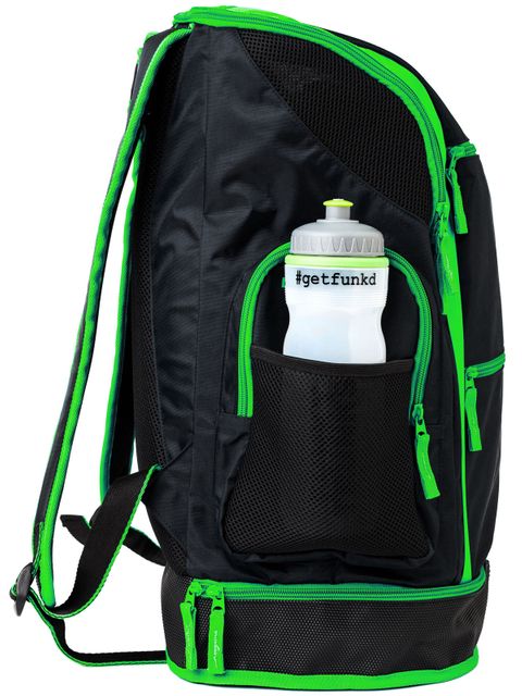 Funky Trunks backpack features shown in Still Navy Colour