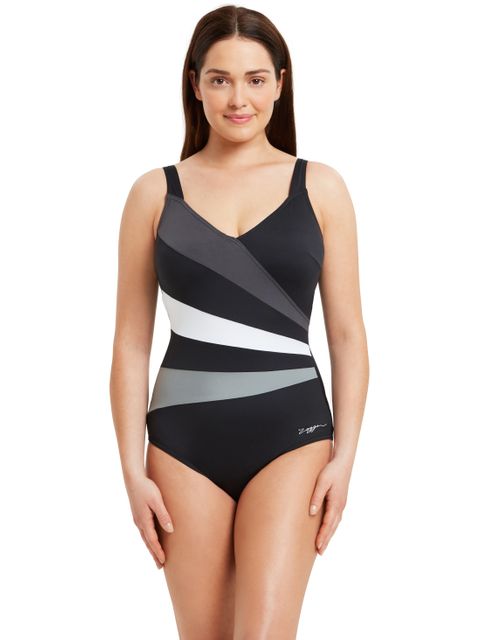 Zoggs Wrap Panel Classicback One Piece - Black/Grey