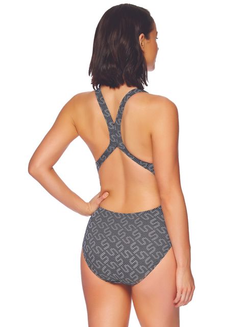 Speedo Black Monogram Womens One Piece Swimsuit