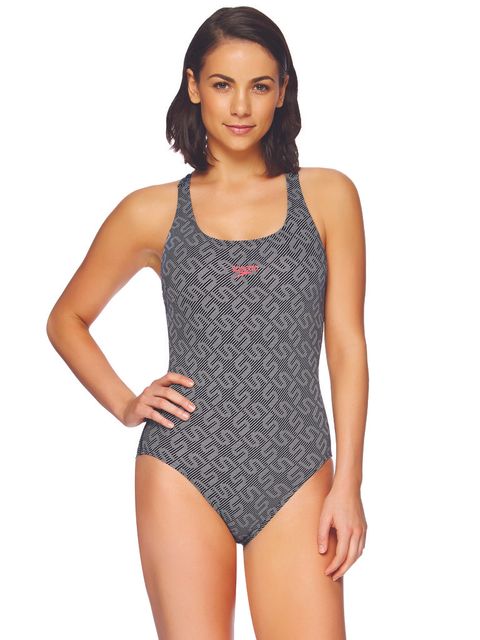 Speedo Black Monogram Womens One Piece Swimsuit