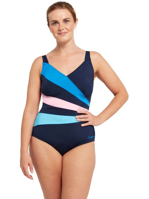 Zoggs Wrap Panel Classicback One Piece - Navy/Blue/Pink